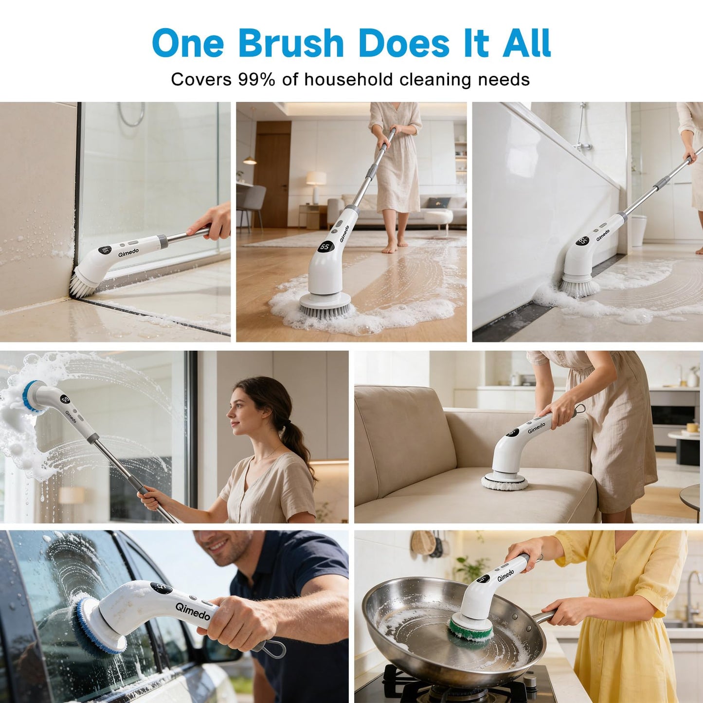 Electric Spin Scrubber for Cleaning, 400 RPM Cordless Cleaning Brush with 7 Replacement Brush Heads, Rechargeable Scrubber with Extendable Long Handle for Shower, Bathroom, Floor, Kitchen