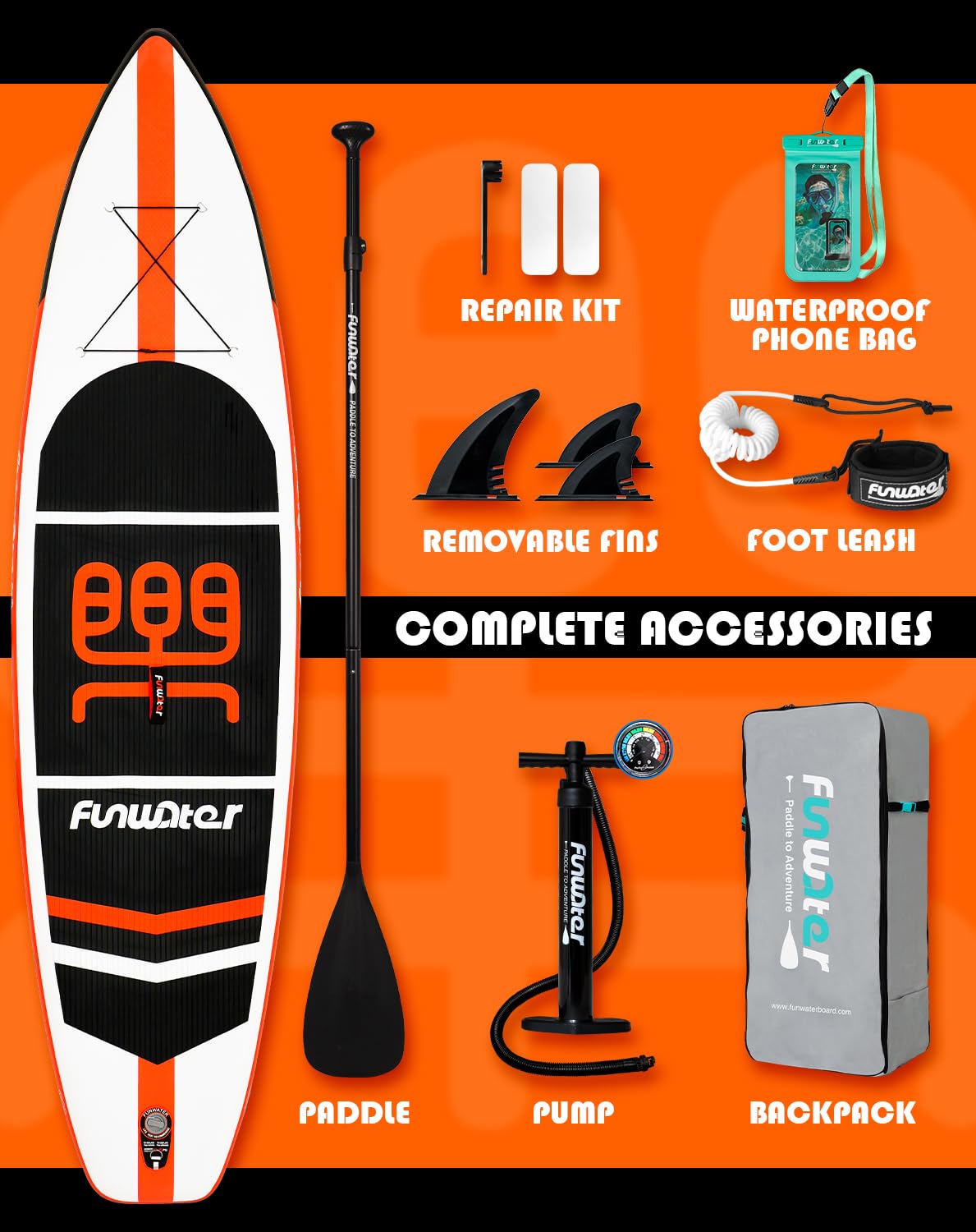 FunWater Inflatable Stand Up Paddle Board with Beginners SUP Accessories