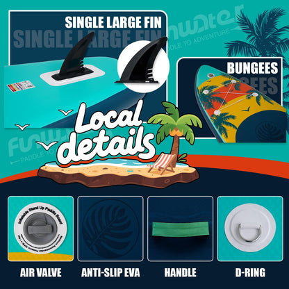 FunWater Inflatable Paddle Board 10'6"/11' Stand Up Paddle Boards with Premium Accessories, SUP Paddleboard for Adults & Youth of All Skill Levels (Emerald Breeze)