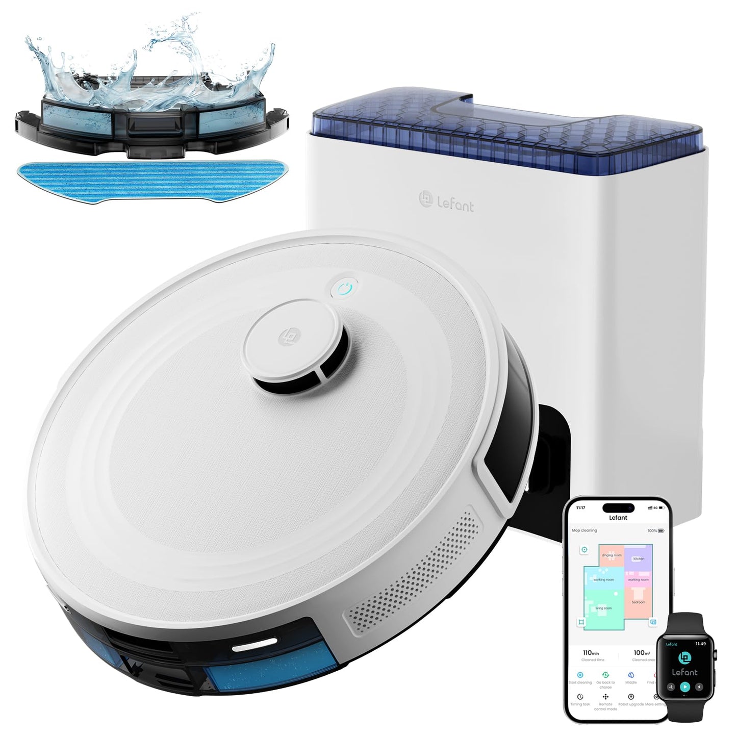 Lefant Robot Vacuum and Mop,Self-Emptying, 40-Day Capacity, Multi-Floor Mapping, 2.4 & 5G Wi-Fi,Schedule Daily Cleaning,Perfect for Hard Floors, Carpets and Pet Hair,Support APP/Alexa/iWatch,M2L Plus