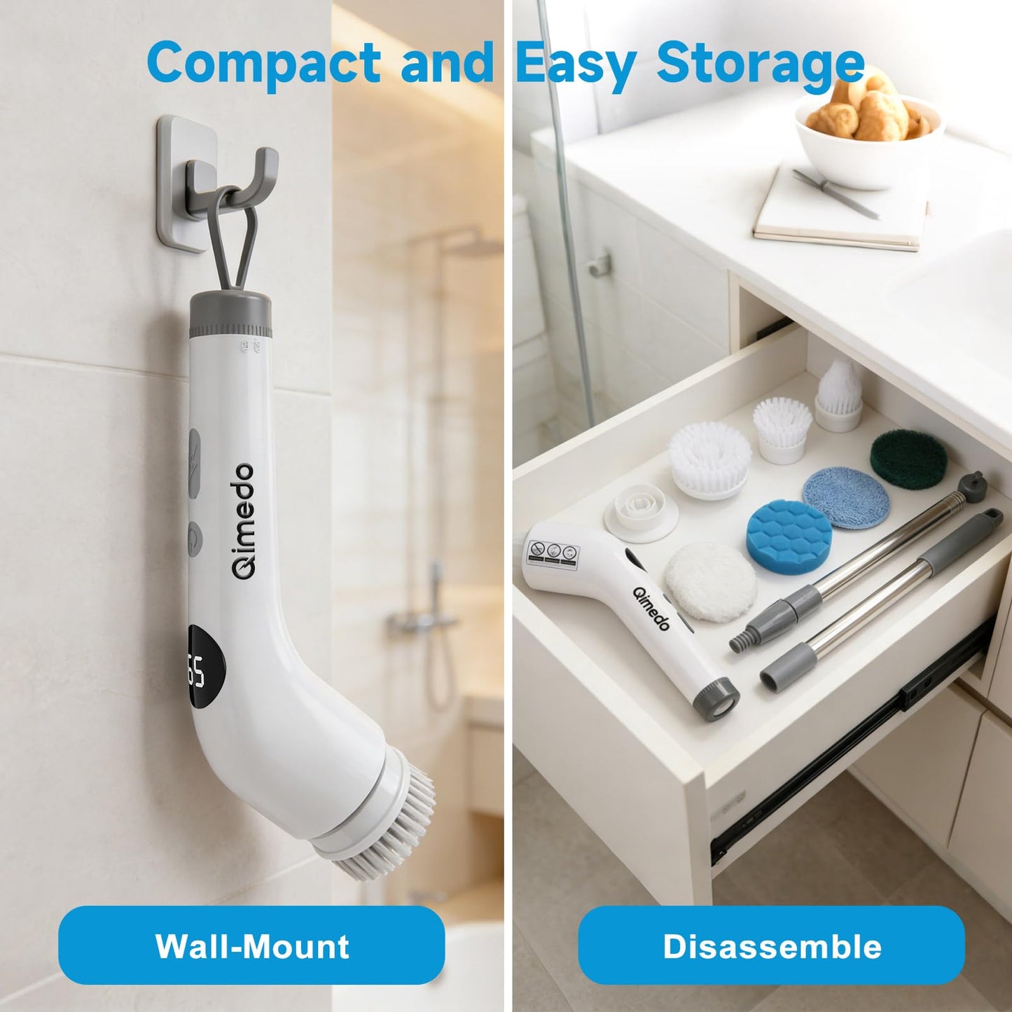 Electric Spin Scrubber for Cleaning, 400 RPM Cordless Cleaning Brush with 7 Replacement Brush Heads, Rechargeable Scrubber with Extendable Long Handle for Shower, Bathroom, Floor, Kitchen