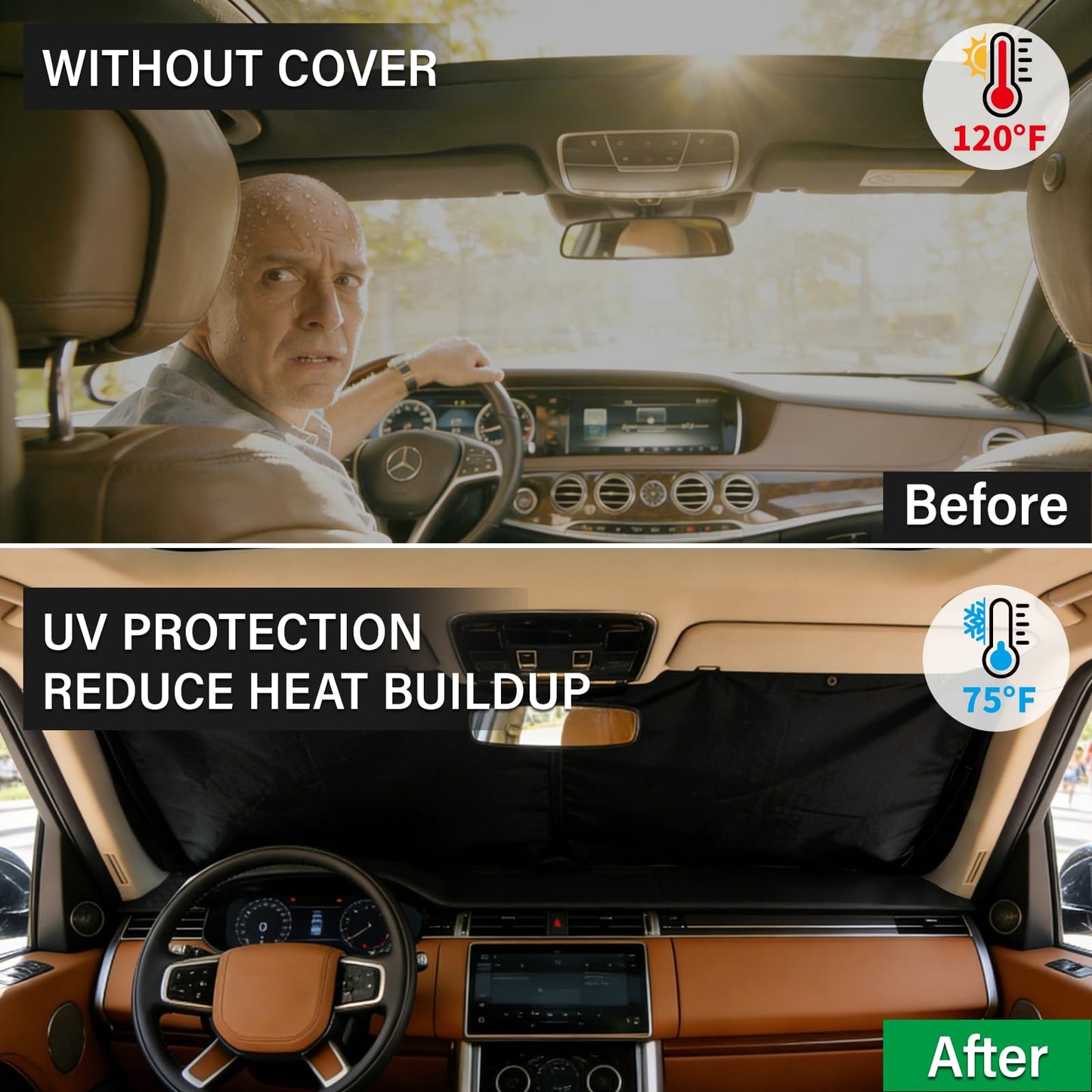 Instraella Windshield Cover for Ice and Snow, Heavy Duty Oxford Fabric, Secure Fit Windproof Frost Snow Cover Windshield Protector for Cars, Compact SUVs, Trucks, Winter Car Accessories(M)