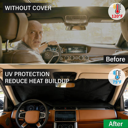Instraella Windshield Cover for Ice and Snow, Heavy Duty Oxford Fabric, Secure Fit Windproof Frost Snow Cover Windshield Protector for Cars, Compact SUVs, Trucks, Winter Car Accessories(M)