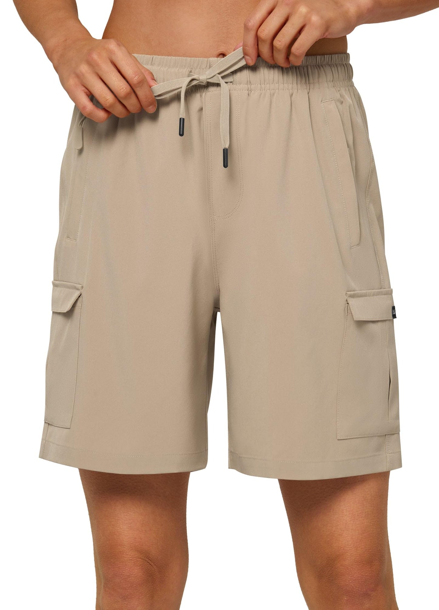 Willit Women's 7'' Hiking Cargo Athletic Shorts with Zipper Pockets Quick Dry for Camping, Golf, Travel Water Resistant Khaki M