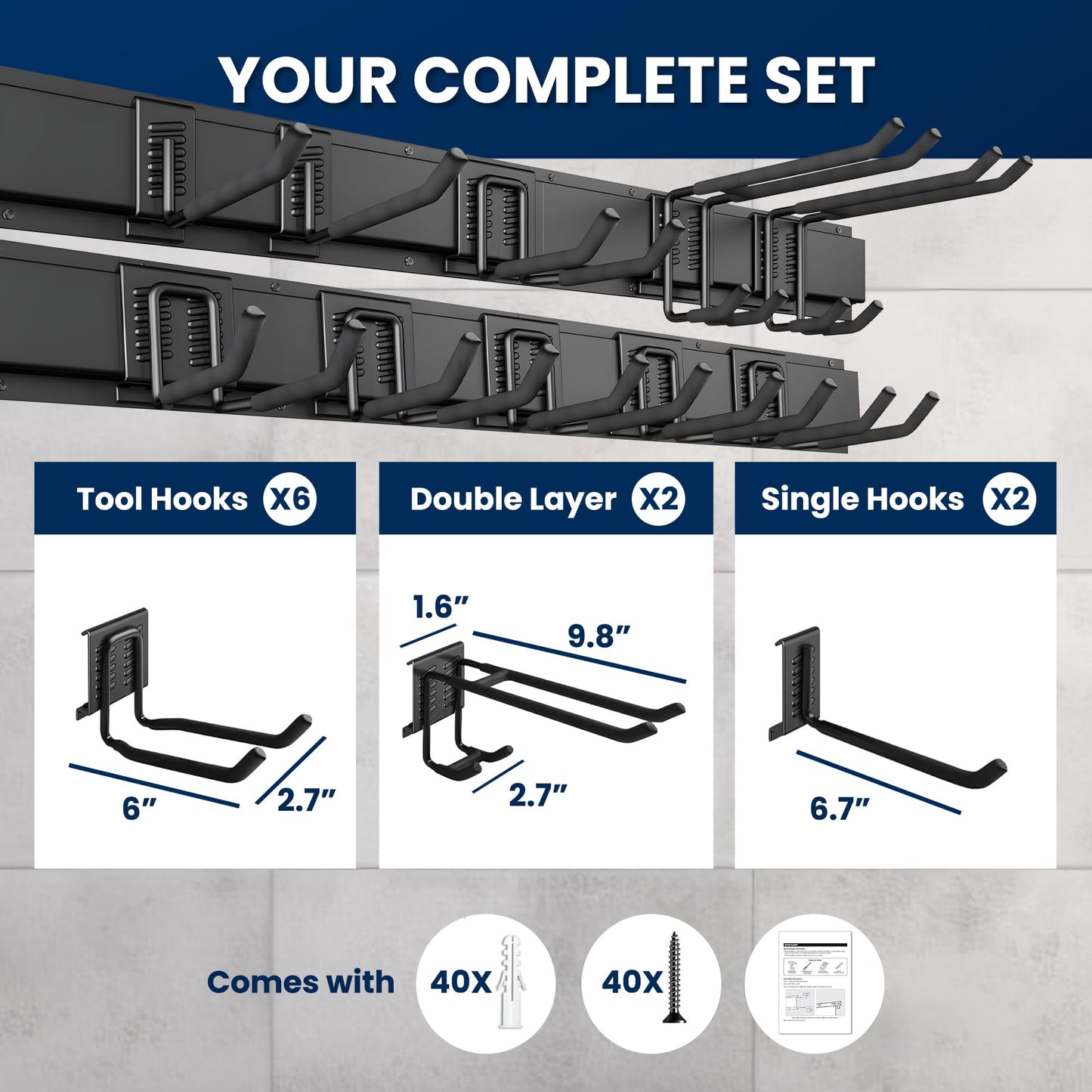 SUKIZZ Garage Storage, Garage Organization, Garage Tool Organizer Wall Mount, Garden Tool Organization and Storage 64 Inches, Max 630lbs Adjustable Metal Hooks, Hangers Garden Yard Tool Rack,