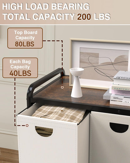 Laundry Basket with Wheels, Laundry Organizer with Large Wooden Desktop Sorter, Laundry Sorter with 3×15.8 Gal (60L) 900D Oxford Fabric Laundry Bags, Laundry Hamper 3 Section (Black-Gray-White-New)