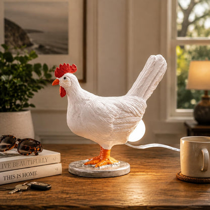 Chicken Shaped Lamp White Hen Night Light Animal Decor Farmhouse Home Gift