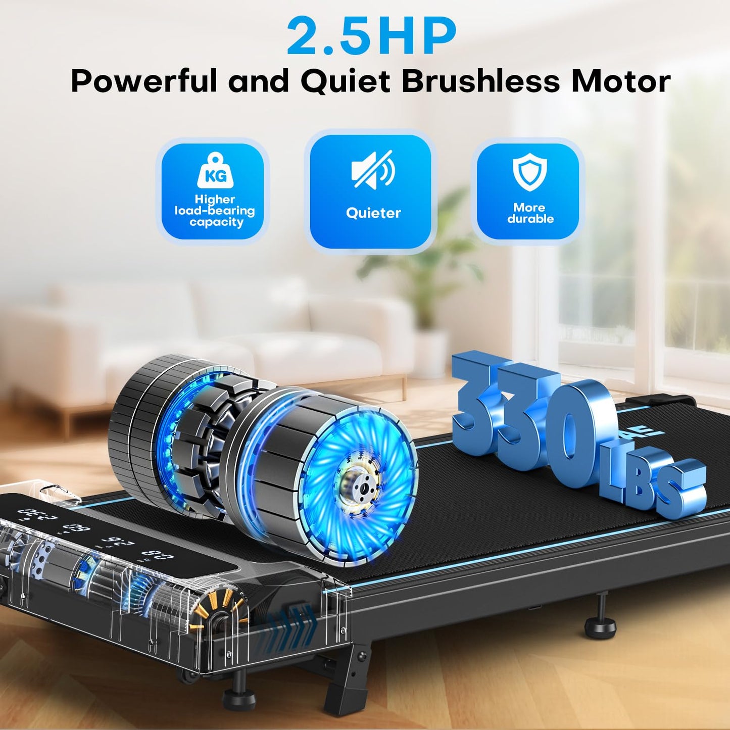 FOUSAE Walking Pad Treadmill with 9% Incline, 4-in-1 6.2MPH Treadmill for Home with Full Screen LED Display, 2.5HP Brushless Motor, 330 LB Weight Capacity, 12 HIIT Programs, Magnetic Remote Control