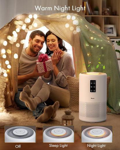 Air Purifiers for Home Large Room with Night Light up to 1600ft², VEWIOR H13 True HEPA Air Cleaner with Fragrance Sponge, Sleep Mode, Timer, Speed, Lock, for Wildfire Smoke Pet Dust Pollen Odor