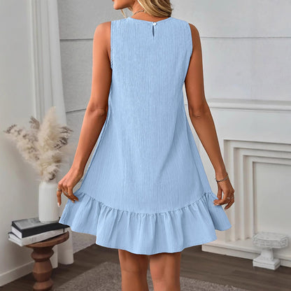 Women Summer Tank Dress Loose Fit Mini Sun Dresses Comfy Casual Shift Dress Trendy Ruffle Hem Sundress Resort Wear Light Blue