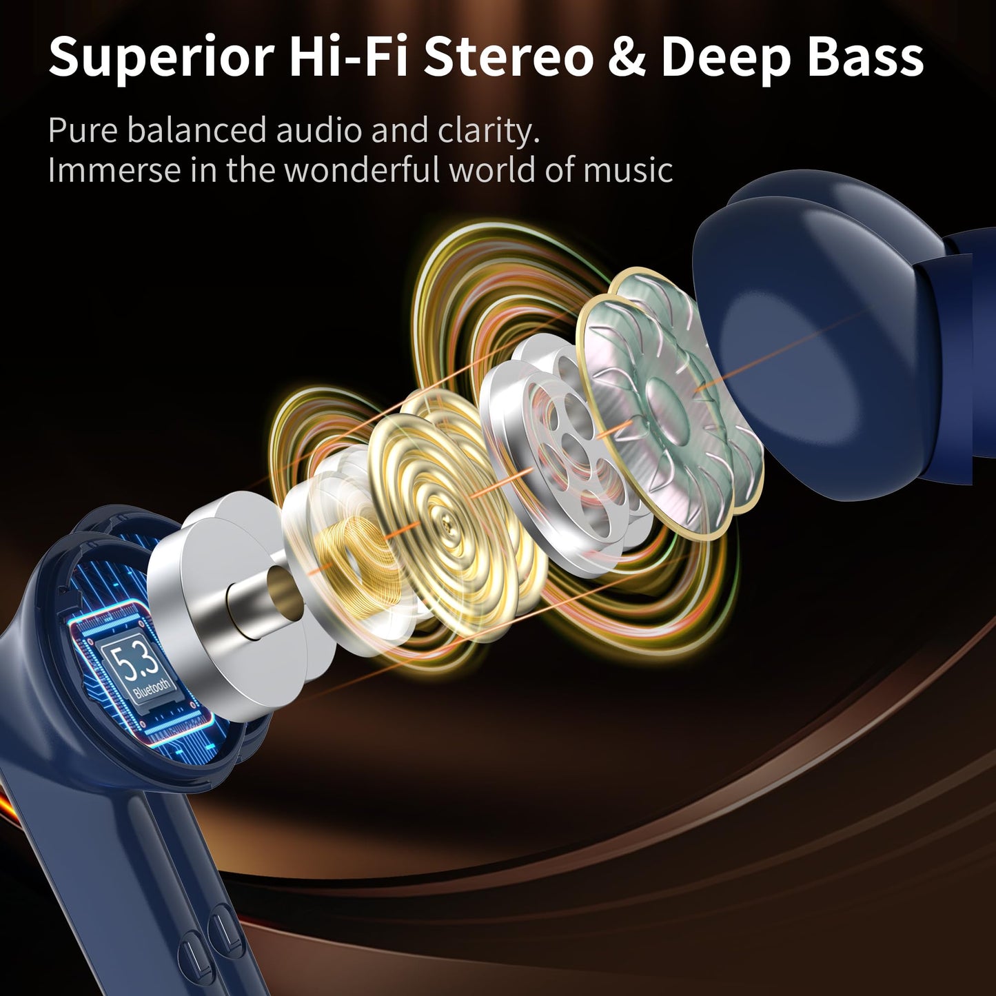 Monster N-Lite 203 AirLinks Wireless Earbuds, Bluetooth 5.3 Headphones HiFi Stereo, Crystal Clear Call, 30H Playback, Type-C Charging, IPX6 Waterproof Wireless in-Ear Earbuds, Blue
