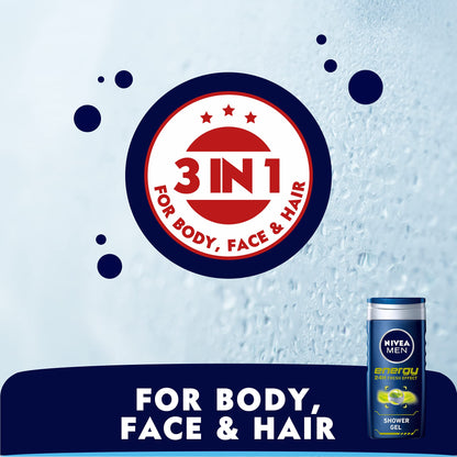 NIVEA MEN Energy 3-in-1 Shower Gel, Body Face Hair, Mint Extract, 500ml