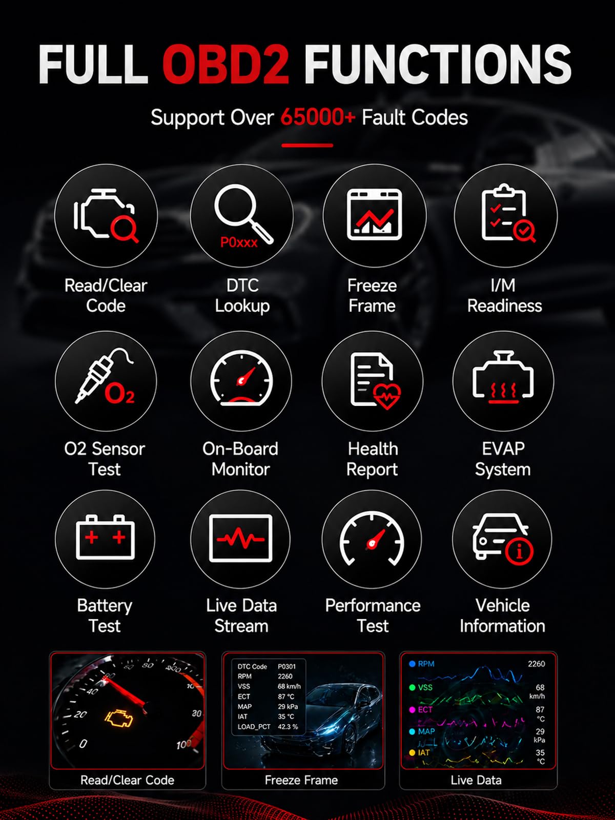 UJS Rocco OBD2 Scanner Bluetooth for iPhone & Android, No Subscription(Red)