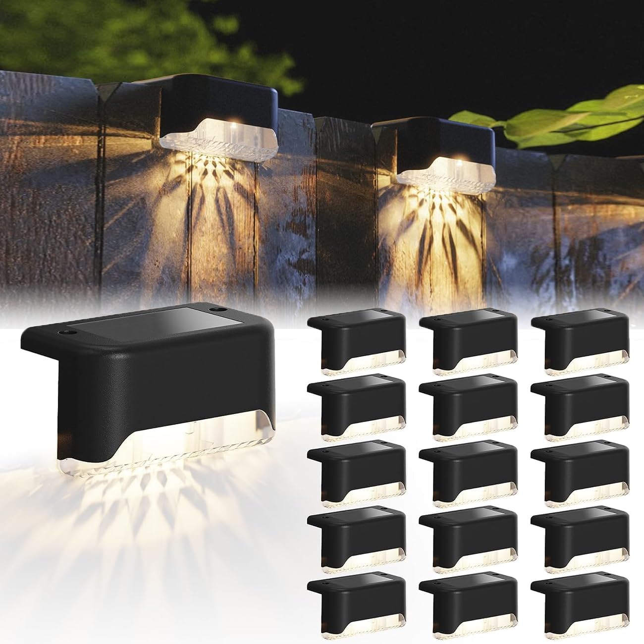 CANASUN Solar Deck Lights 16 Pack Solar Fence Light Solar Powered Outdoor Step Light IP65 Waterproof LED Pathway Light for Deck Fence Railing Garden Patio StairYard(Warm Light)