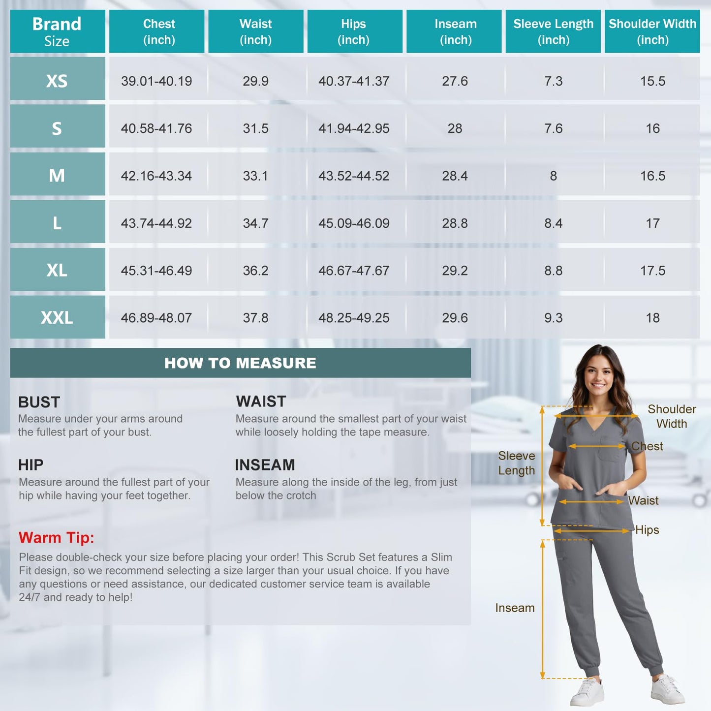 UnionMed Tech Scrubs for Women Set, Stretchy Slim Fit V-Neck Top & Jogger Scrub Pants with Multi Pocket Yoga Waistband