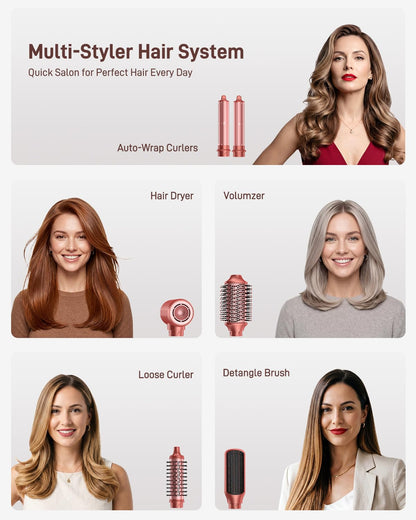 HITTIONA Hot Air Styler & Hair Dryer Brush Kit, 1500W No Heat Damage Frizz-Free Hair Styler for Curl, Wavy, Volumizer, Straighten, Fast Drying, Negative Ionic Blow Dryer Brush with Travel Bag
