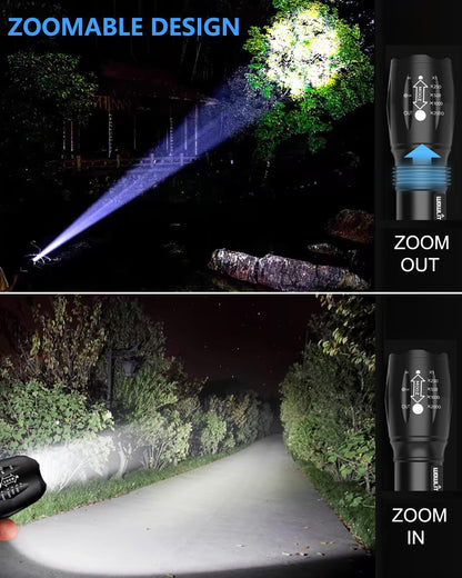 wowlite Tactical Flashlight, Wowlite Ultra Bright XML T6 LED Torch with 5 Light Modes & Adjustable Focus for Emergency Camping Hiking (2 Pack)