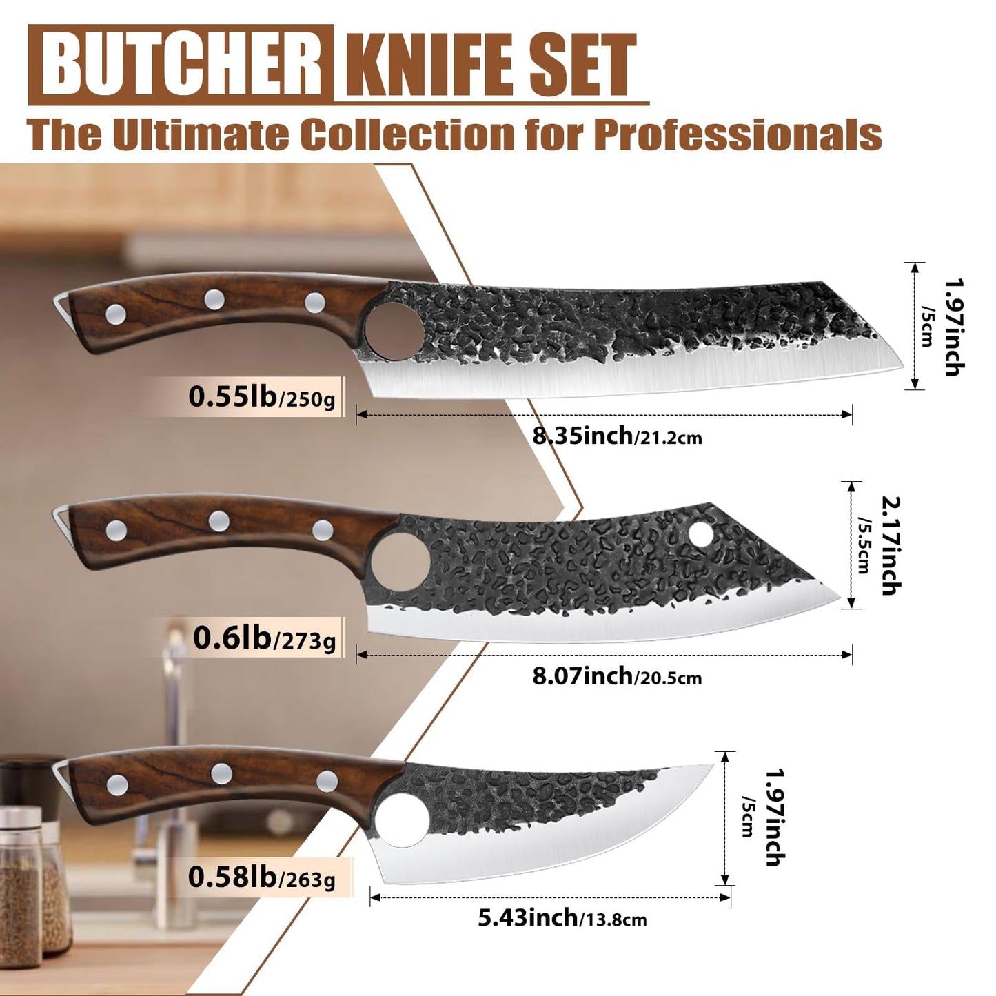 Purple Dragon 6 pcs Chef Knife Set, High Carbon Steel Hand Forged Meat Boning Carving Cleaver Butcher Knife with Accessories for Kitchen, BBQ Camping Knives Set, Christmas Gift for Man