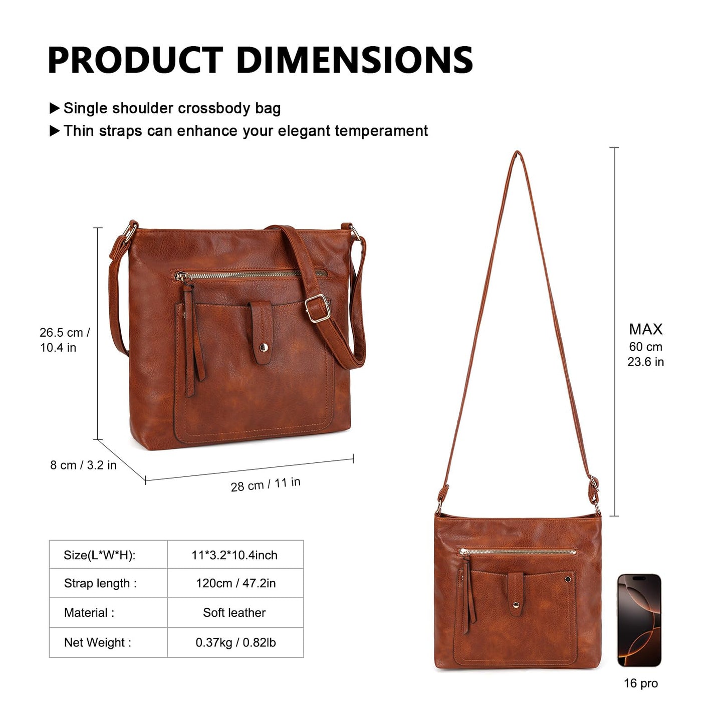 Crossbody Purses for Women, Multi Pocket Casual Crossbody Bag, Adjustable Strap Shoulder Bag (Brown)