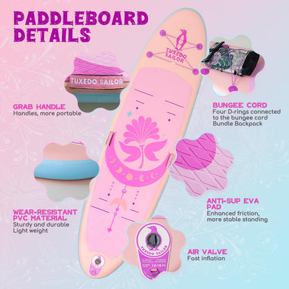 Tuxedo Sailor Ultra-Light 10'6''x33''x6'' Paddleboard Inflatable Stand Up Paddle Board SUP for All Skill Levels Included with Board, Paddle, Pump, Fins, Backpack
