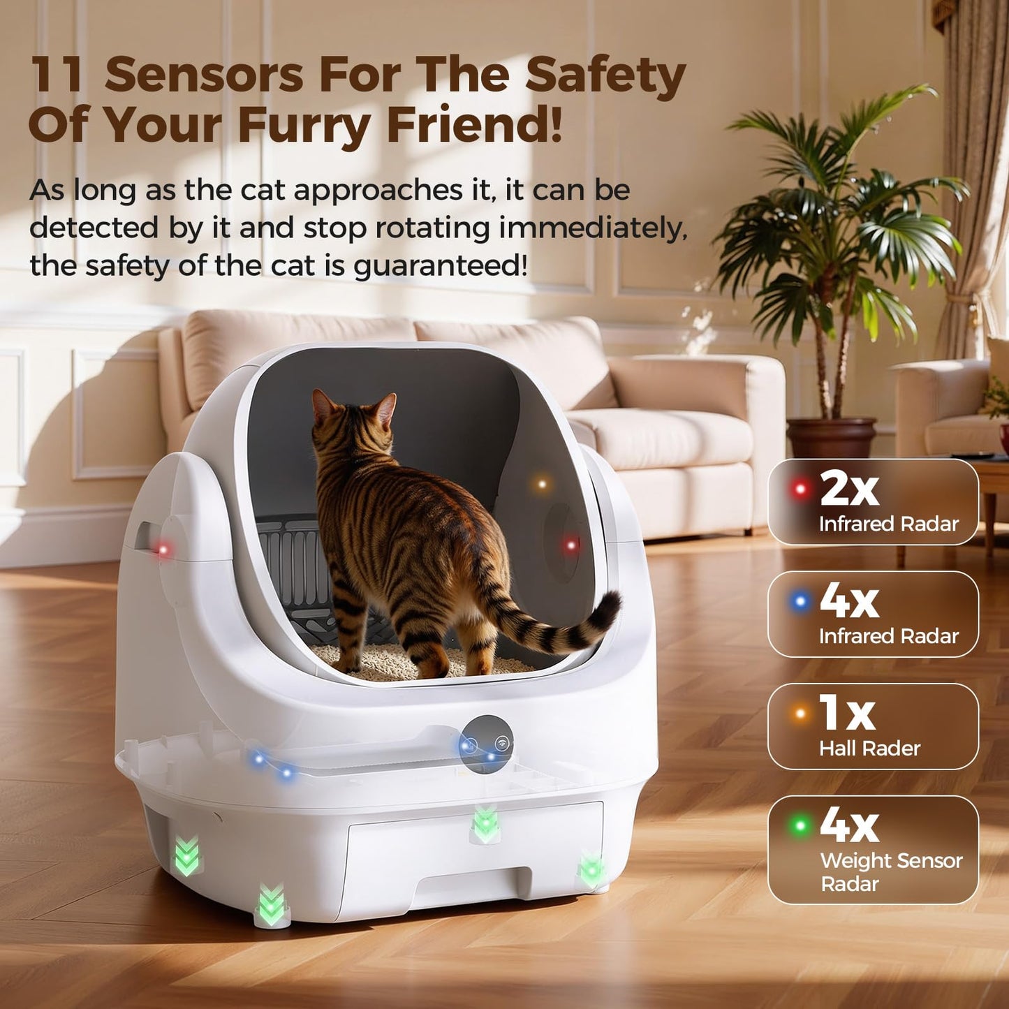 Automatic Cat Litter Box Self-Cleaning Open Top, Ellenpent [Odor-Free] Litiere Pour Chat Autonettoyant, Electric Cat Litter Box with APP Control, for Single and Multi-Cat Households