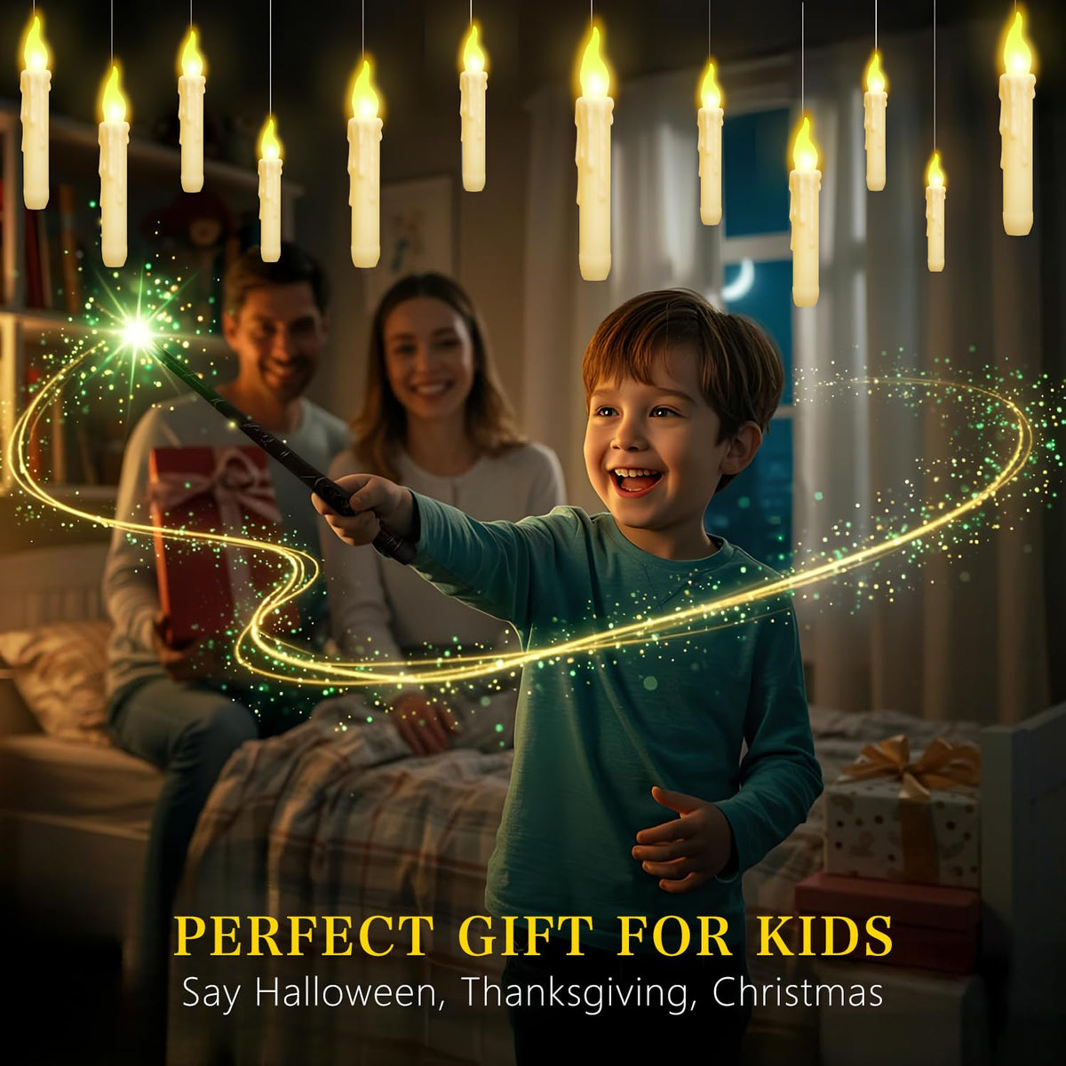 Halloween Decorations, 12PCS Floating Candles with Magic Wand Remote, Battery Operated Flameless LED Candles Halloween Decor for Halloween Spooky Theme Indoor Outdoor Décoration, Warm Light