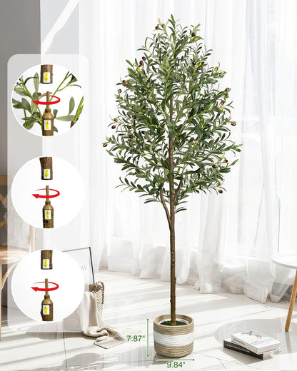 LuceAlberi 6FT Artificial Olive Tree Indoor Tall Faux with Planter&Basket