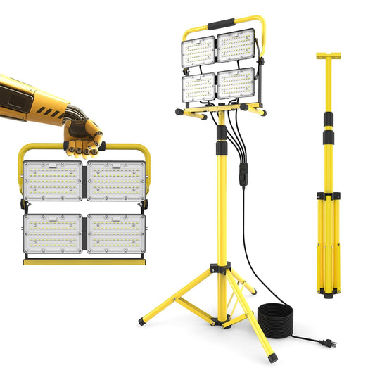 26000LM LED Work Light with Stand,4 Head Portable Work Light with 16FT Cord - IP66 Waterproof Flood Light for Workshop Garage Construction Site Outdoor Lighting