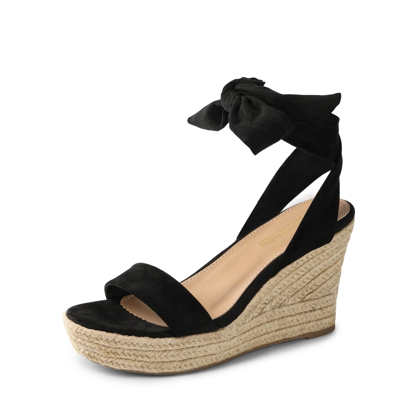 DREAM PAIRS Women's Wedge Sandals Platform Espadrilles Bow Tie Lace Up Dressy Sandals for Summer,Size 6,Black,SDPW2301W