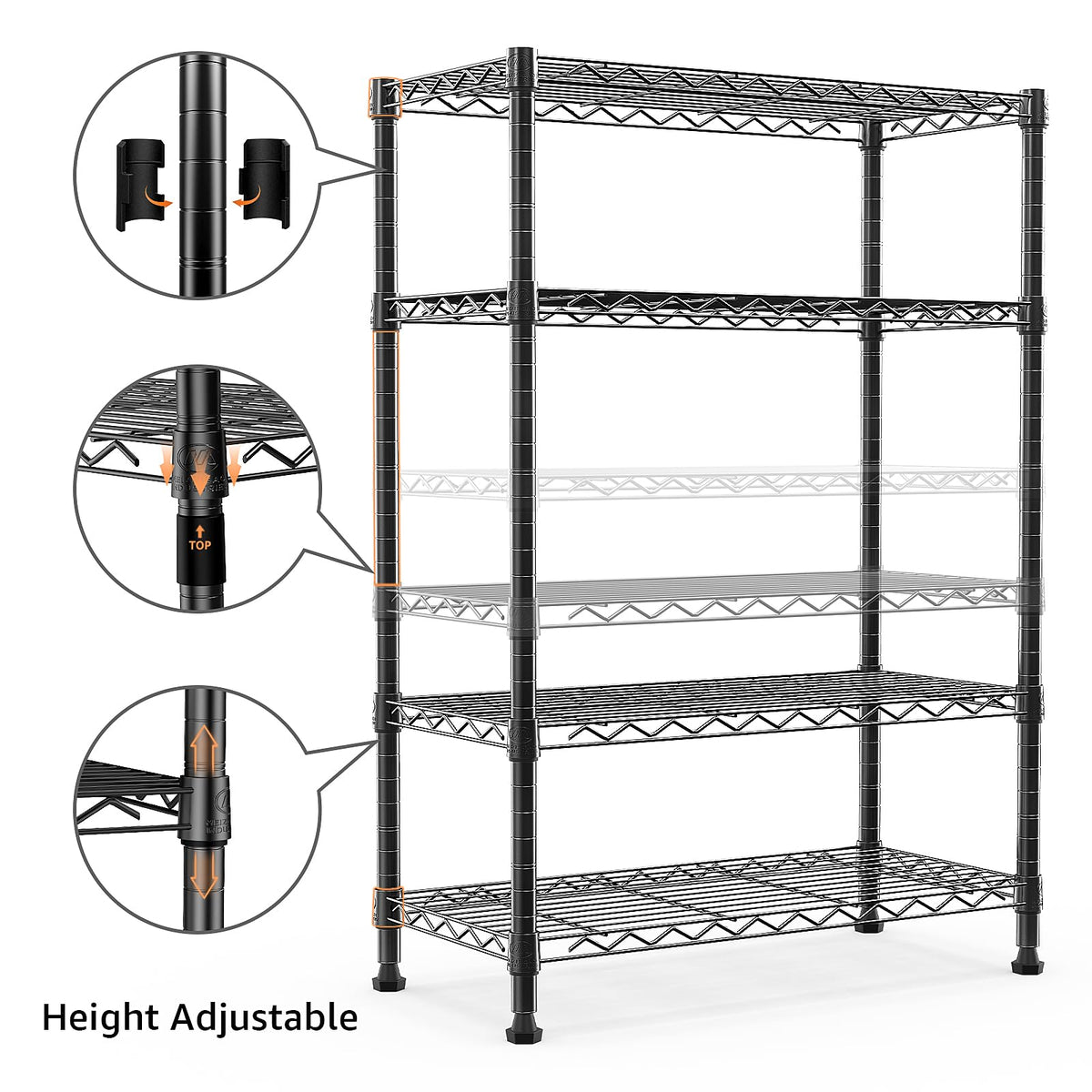 MZG 1000 lbs Storage Shelving Steel Heavy Duty 4-Tier Utility Shelving Unit Steel Organizer Wire Rack for Home,Kitchen,Office,Black 35 D x 60 W x 135.8 H (cm)