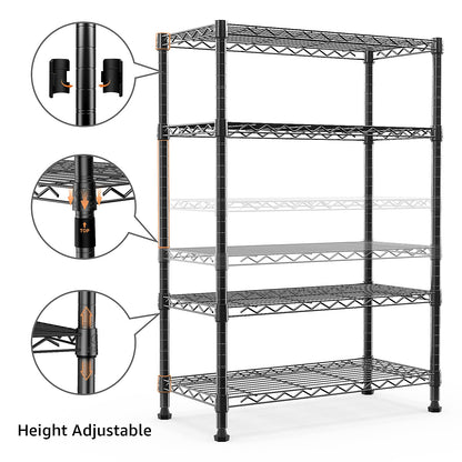 MZG 1000 lbs Storage Shelving Steel Heavy Duty 4-Tier Utility Shelving Unit Steel Organizer Wire Rack for Home,Kitchen,Office,Black 35 D x 60 W x 135.8 H (cm)