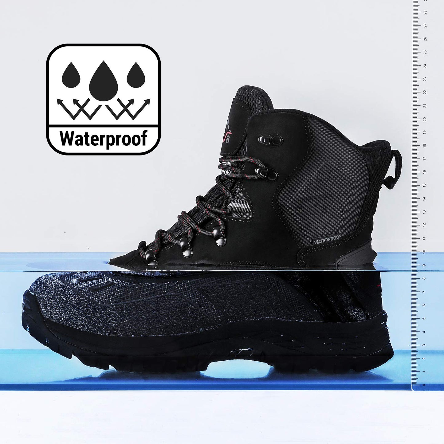 NORTIV 8 Men's Waterproof Hiking Winter Snow Boots,Black,10