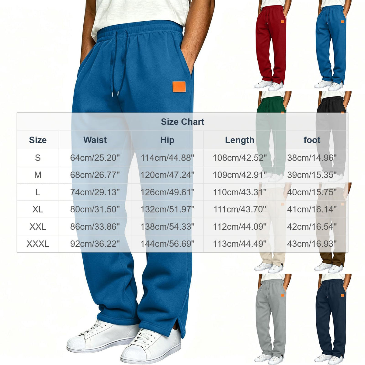 Sweatpants Men Sweatpants for Men Straight Leg Joggers Side Slits Loose Fit Sweat Pants Drawstring Waist Athletic Lounge Bottoms Mens Lounge Pants with Pockets Blue,XL