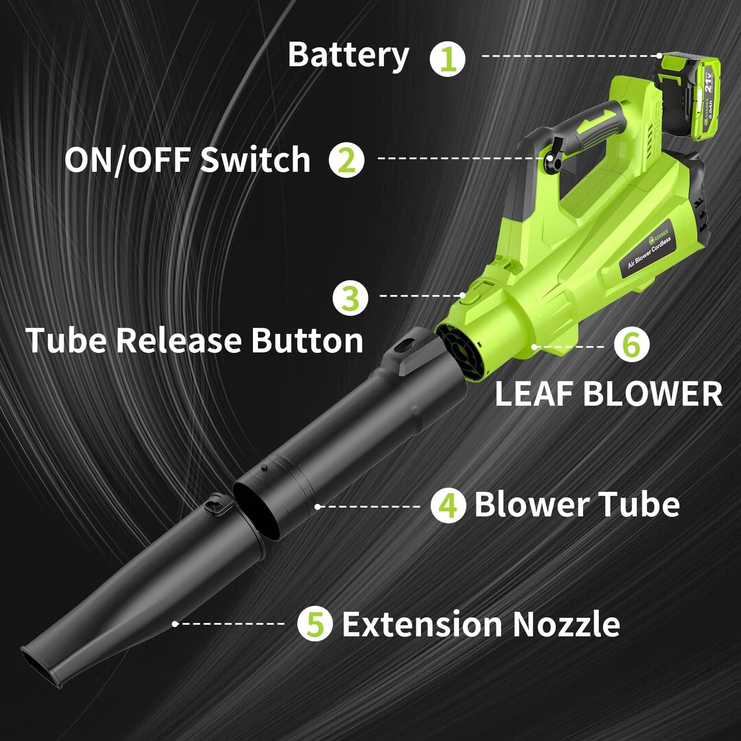 GREENER 21V Leaf Blower Cordless - 600CFM/160MPH Turbo Mode Electric Leaf Blower with 2 X 5.0Ah Battery and Fast Charger Included, Blowing Leaves and Dust, Patio Cleaning