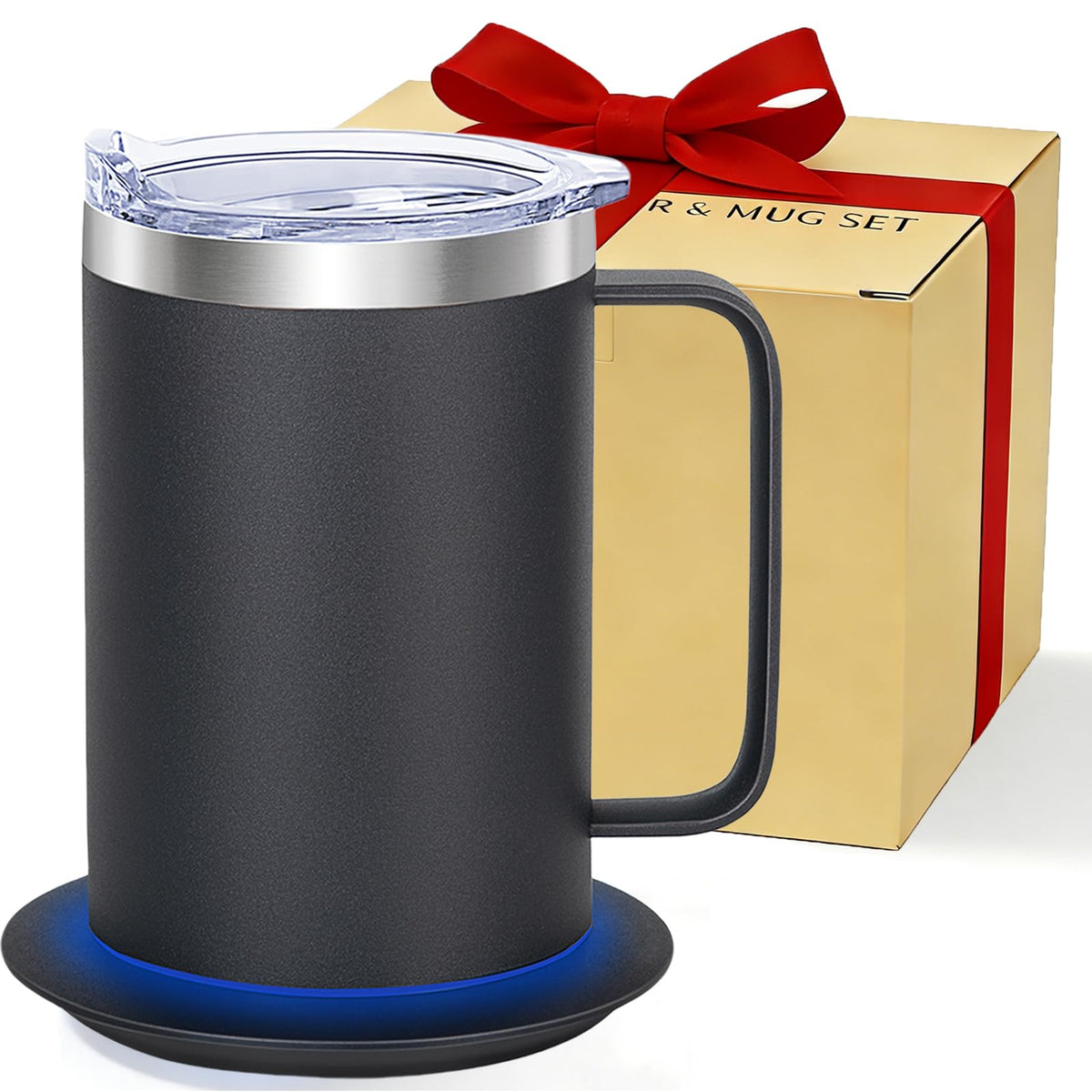 Zhenglu Coffee Warmer Mug Set for Desk, Self Heating Coffee Cup(Black-14oz)