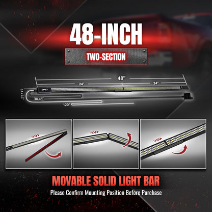 OPT7 48'' Redline Triple Row LED Tailgate Light Bar w/Sequential Red Turn Signal - Weatherproof Rigid Aluminum Frame Light Strip for Maverick Colorado - Full Function Reverse Brake Running