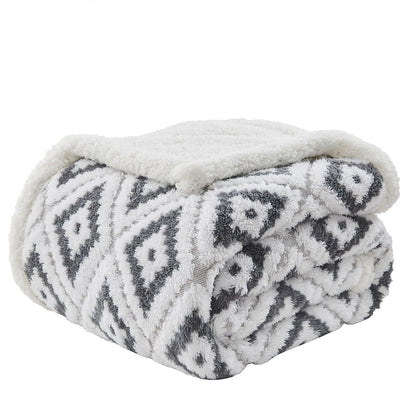 Lotus Karen Sherpa Throw Blankets for Couch Thick and Warm Blanket for Winter Soft Fuzzy Cozy Fluffy Blanket for Sofa Diamond Jacquard Grey 50"x60"