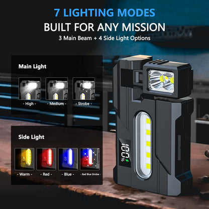 Rechargeable EDC Flashlight, Powerful RGB Flashights, Portable Flat Mini Flashlights, IP68 Waterproof Multi-Mode Magnetic Small Keychain Flashlight for Camping, Emergency