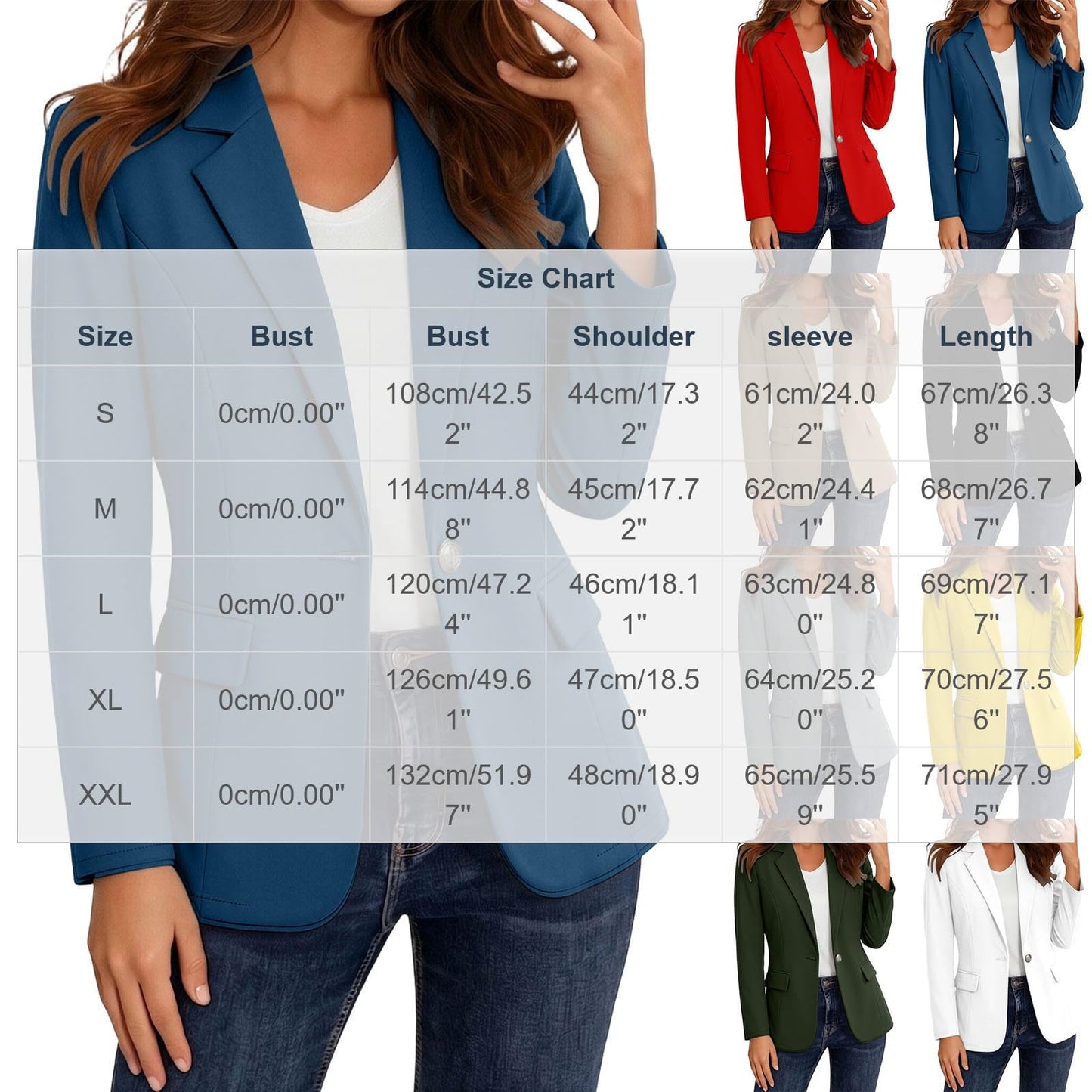 Blazers for Women Fashion Business Casual Button Down Cardigan Solid Long Sleeve Lapel Blazer Jacket with Pockets Spring Jacket Women Blue Large