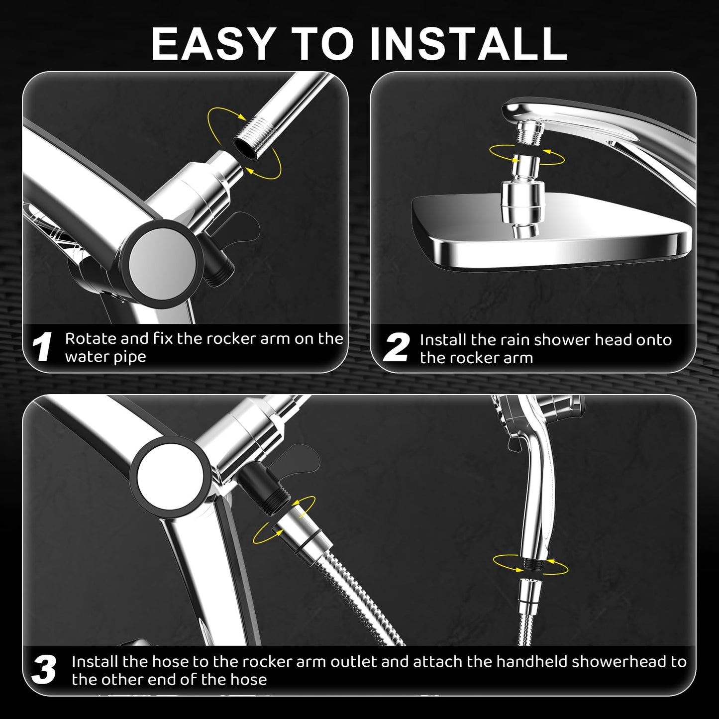 Rain Shower Head with Handheld High Pressure Rainfall Shower Heads with Handheld Spray Combo Adjustable one-piece Stand daul Shower Head Built-in Magnetic Docking and Power Jets（Sliver）
