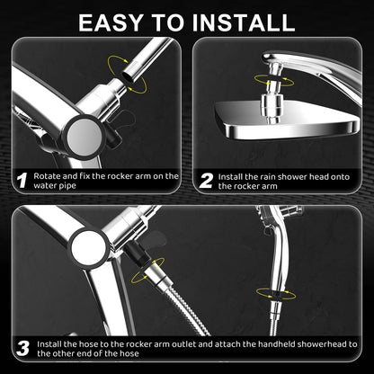 Rain Shower Head with Handheld High Pressure Rainfall Shower Heads with Handheld Spray Combo Adjustable one-piece Stand daul Shower Head Built-in Magnetic Docking and Power Jets（Sliver）