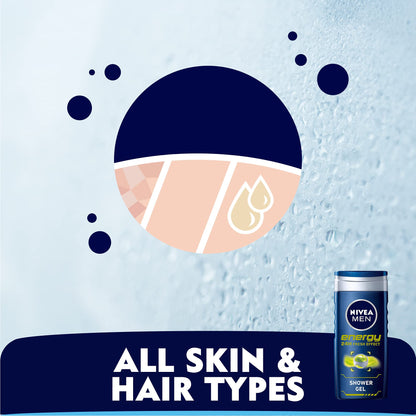 NIVEA MEN Energy 3-in-1 Shower Gel, Body Face Hair, Mint Extract, 500ml