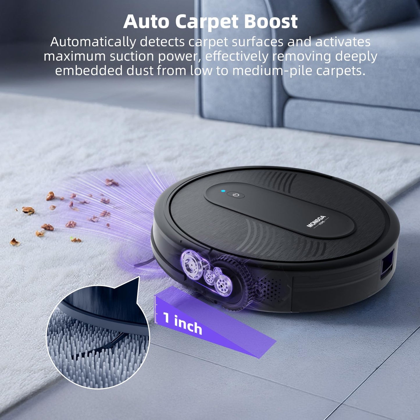 MONSGA Robot Vacuums and mop, 4000Pa Powerful Suction with Self-Charging, 140Mins Runtime, RemoteApp/Voice Control, Ideal for Pet Hair, Hard Floor, Low Pile Carpet (Black)