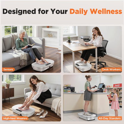 FEIERDUN Vibration Plate Exercise Machine, Full Body Vibrating Plate with Wider Platform, 150kg (330lbs) Capacity, Plaque Vibrante with LED Screen, Remote & Resistance Bands,White