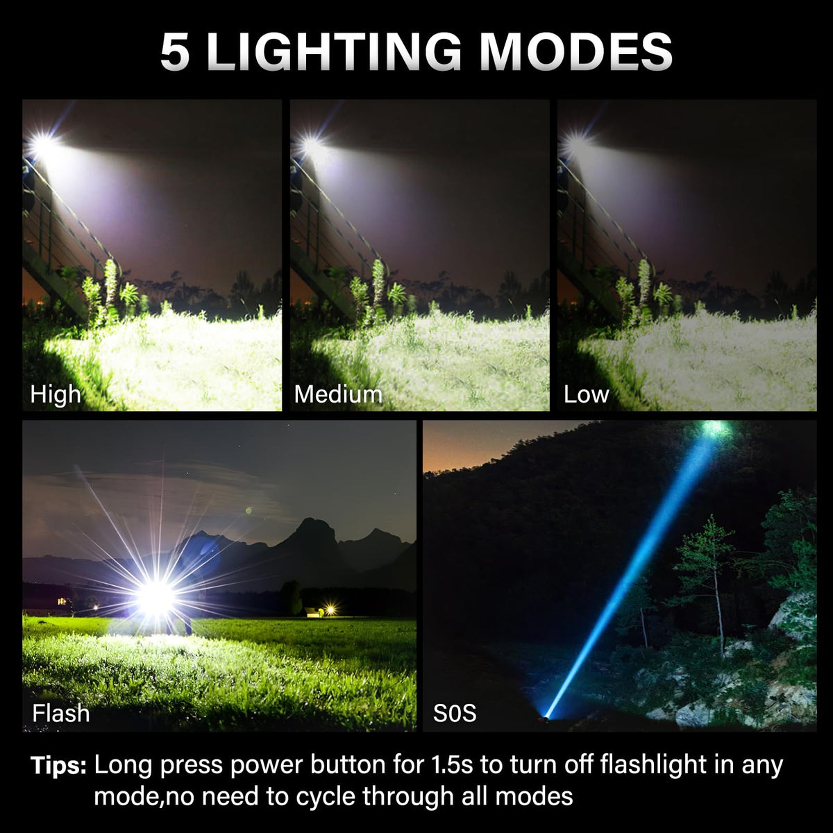 AKNEAR Rechargeable LED Flashlight 99000 High Lumens Super Bright (1 Pack)