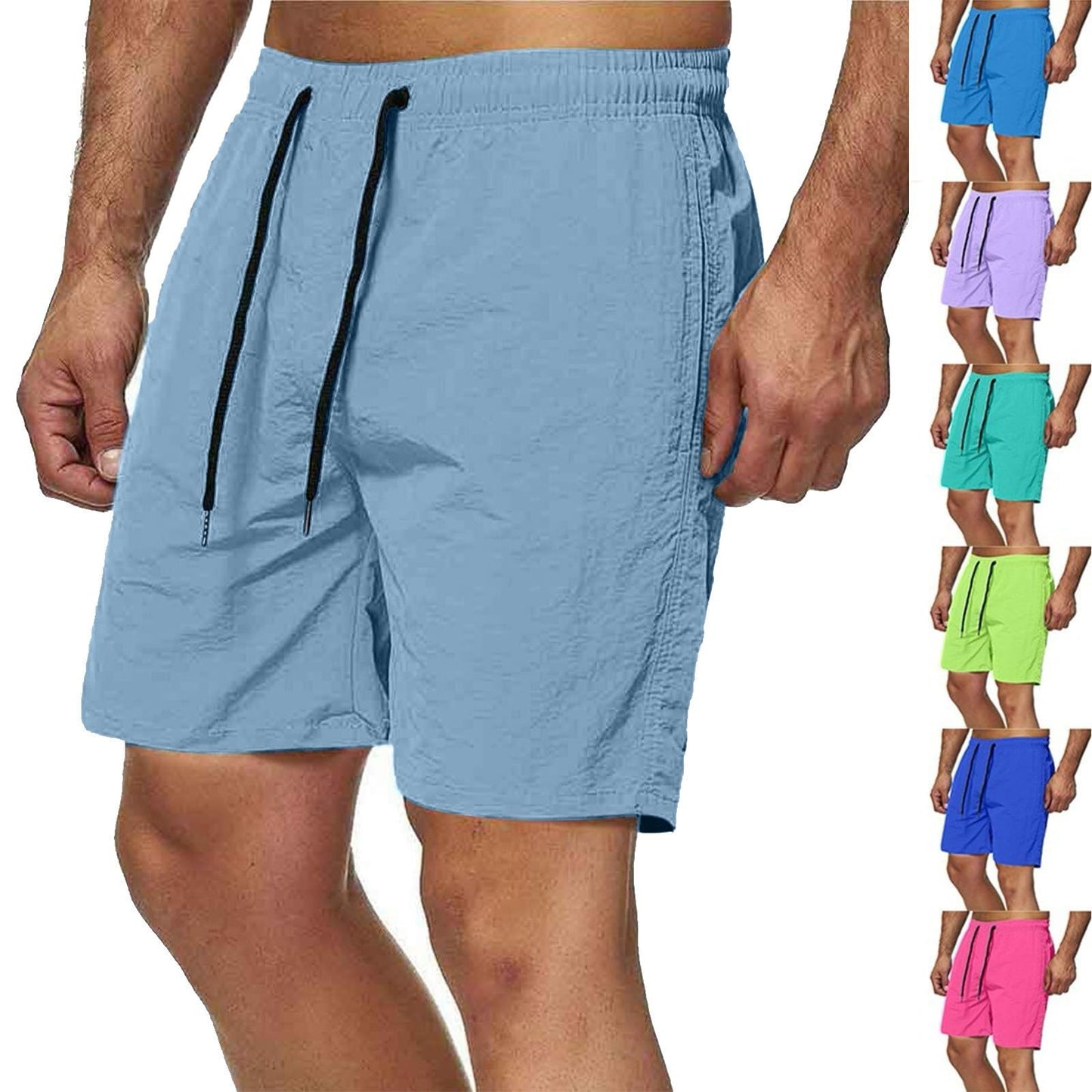 Gym Shorts Men Men's Shorts Summer Casual Loose Bottoms Fashion Quick Dry Drawstring Lightweight Breathable Outdoor Short Pants Light Blue M