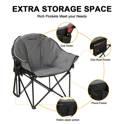 REALEAD Camping Chairs for Adults - Comfy Camping Chair with Fully Padded - Oversized Camp Chairs for Outside Support 400lbs - Folding Lawn Chairs for Outdoor Sporting Events