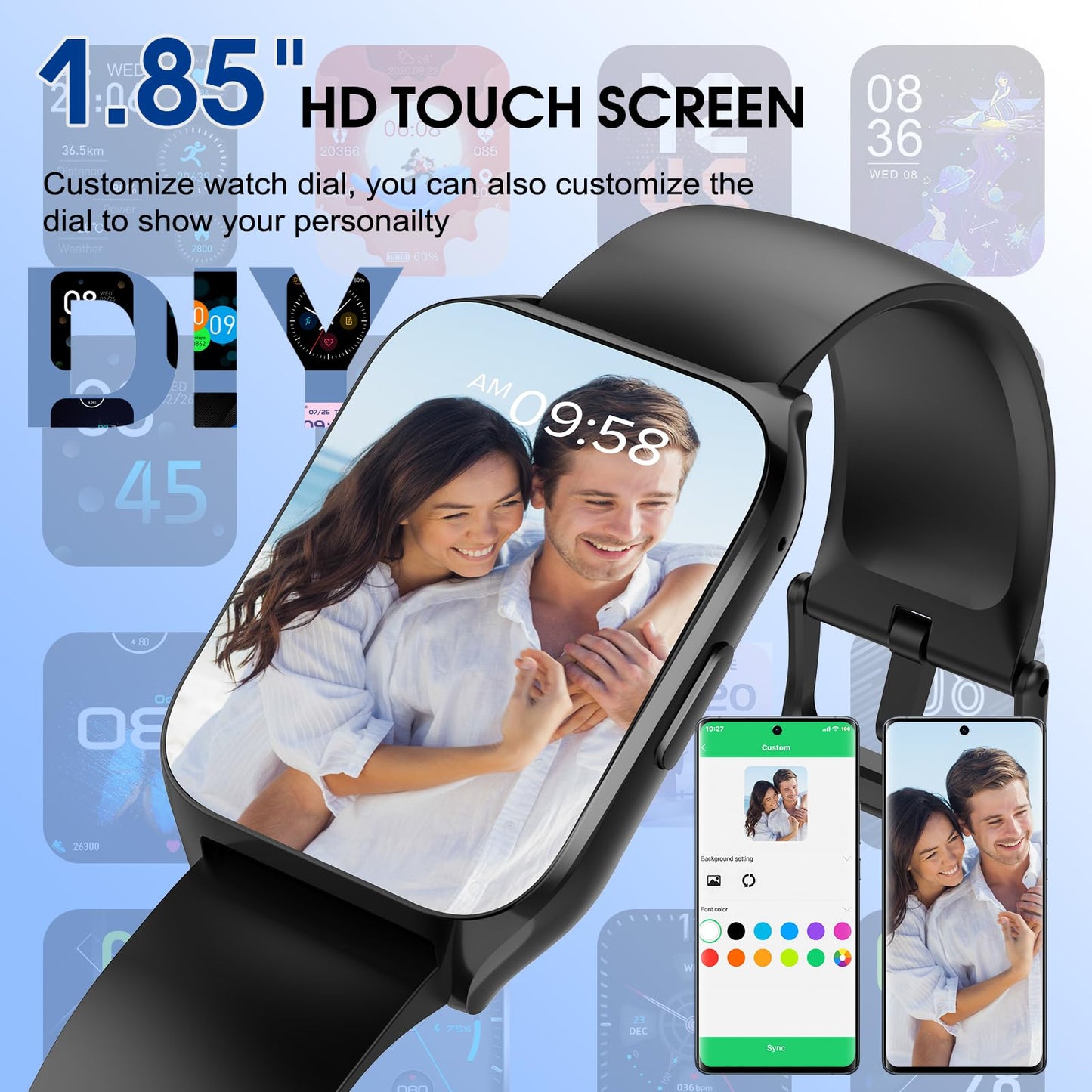 Smart Watch for Men Women Fitness & Outdoors 1.85" Call IP68 30Day Tracker