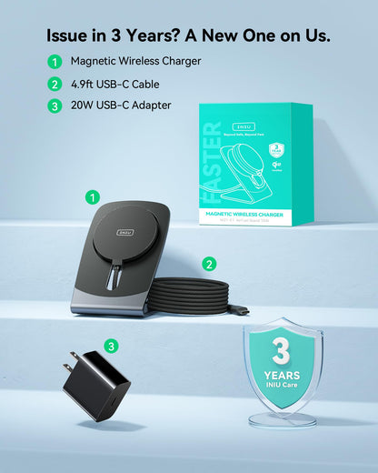 INIU 2-in-1 Detachable Wireless Charger Stand, QI2 15W Fast Charging Pad