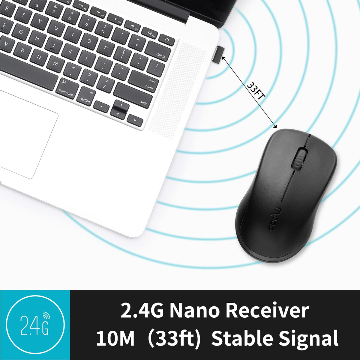 RAPOO 1680 Quiet 2.4GHz Wireless Mouse 1000 DPI 3 Buttons Optical Mouse